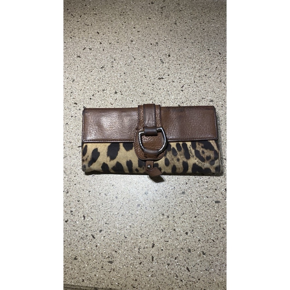 DOLCE & GABBANA Wallet Leather Brown Leopard Holds Cards Bills Coins